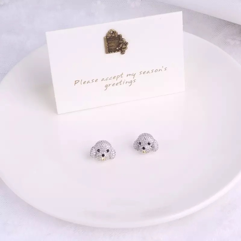 Pandora Cute Iced CZ Sparkling Diamond Cutie Dog Earrings - Picture 4 of 15